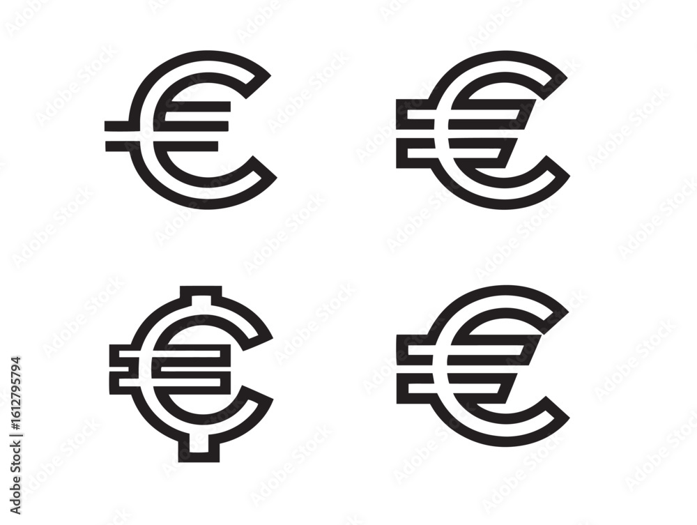 Obraz premium Elegant currency euro icons in minimal outline style