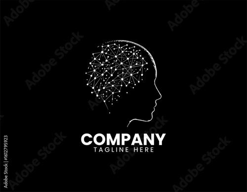 Abstract human head silhouette with integrated technological neural network connections. Artificial intelligence concept