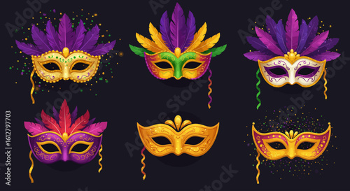 Vector illustration set of colorful medical face masks. A collection of protective surgical masks in various colors for healthcare.