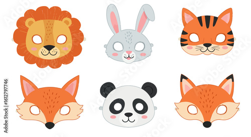 Adorable Animal Masks for Kids Lion, Rabbit, Tiger, Fox, Panda Party Favors