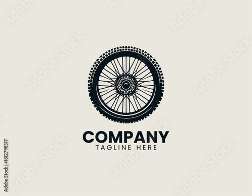 Detailed black bicycle wheel with spoked rim and textured tire tread. Transportation concept