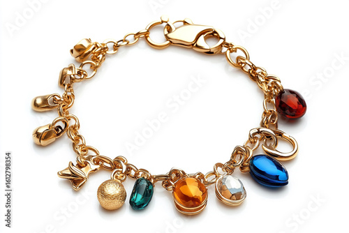 Wallpaper Mural Sparkling gold charm bracelet with colorful gemstone accents and dangling charms, perfect for fashion and style Torontodigital.ca