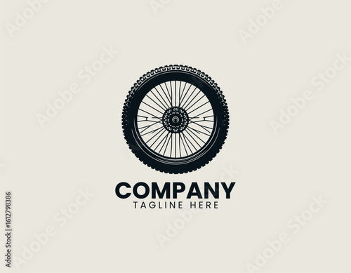Detailed black bicycle wheel with spoked rim and textured tire tread. Transportation concept