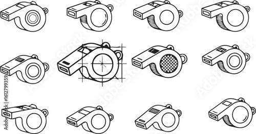Whistle Line Icons – Minimal Vector Symbols for Sports, Referees, and Game Design