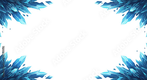 A cool winter frame made of sharp blue ice crystals. Abstract illustration with copy space for text or design.