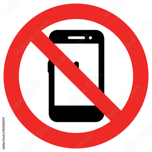 No mobile phone sign, a prohibition symbol for digital detox and quiet zones.