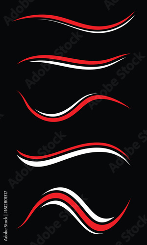 Set of red and white curved stripes racing decal