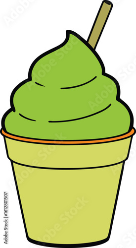 Japanese style matcha green tea ice cream dessert cup illustration