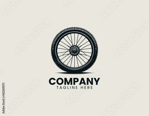 Detailed black bicycle wheel with spoked rim and textured tire tread. Transportation concept