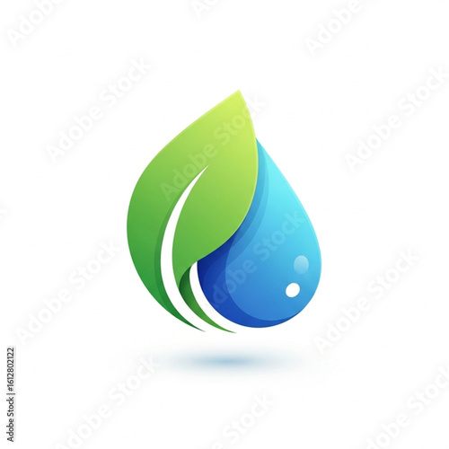 Abstract logo design featuring a stylized water droplet and leaf, representing environmental sustainability.
