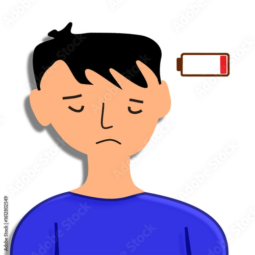 boy with fatigue no energy exhausted drained weak concept illustration.eps