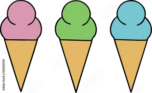 Collection of mini ice cream cones featuring diverse flavors and vibrant colors