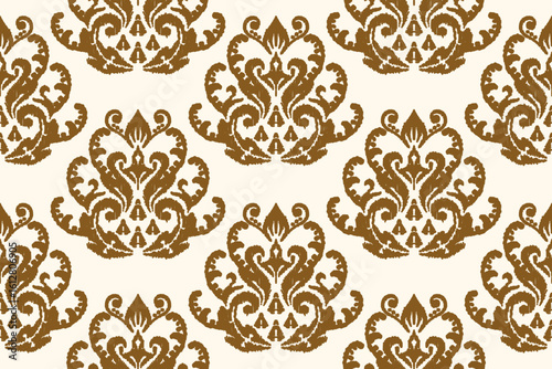 Ikat floral paisley embroidery on white background.Ikat ethnic oriental pattern traditional.Aztec style abstract vector illustration.design for texture,fabric,clothing,wrapping,decoration,sarong,scarf
