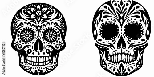 Skeleton painting face white Day of the Dead. Cartoon Minimal Clipart Silhouette Vector Illustration Line Art Illustration. Bone on visage pale dead holiday tradition.