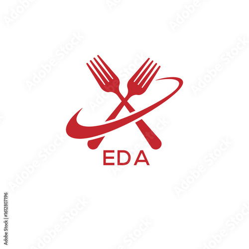 Modern EDA Fork Logo Design for Restaurant or Food Business Branding. EDA Letter Logo.
