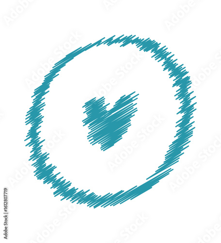 Abstract teal scribbled heart inside a circular outline 