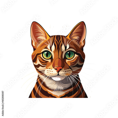 vector illustration of a cartoon cat, Bengal cat illustration showing elegant feline with distinctive spotted pattern.