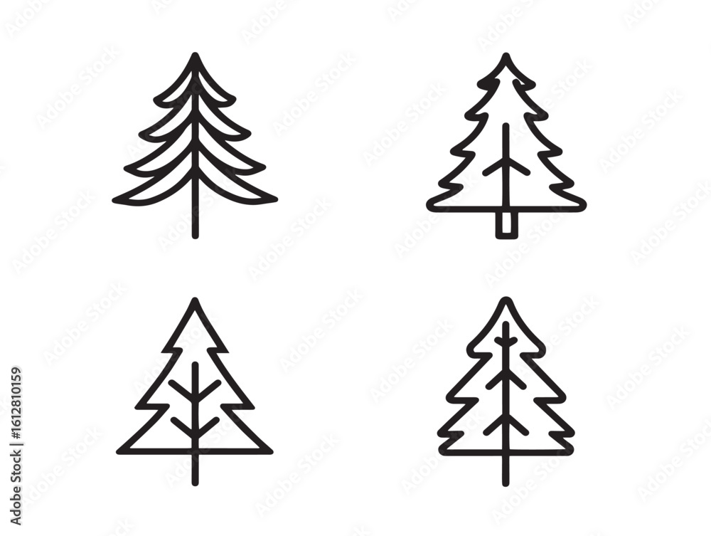 Fototapeta premium Pine tree icon set with clean nature line art