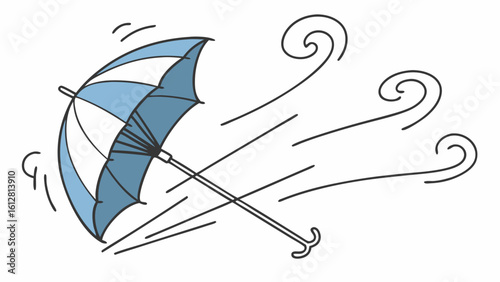 Blue Umbrella Caught in Strong Wind and Rain Illustration - Weather Concept for Stormy Conditions and Bad Forecast