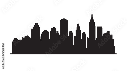 Black and white silhouette of a city skyline with iconic buildings urban