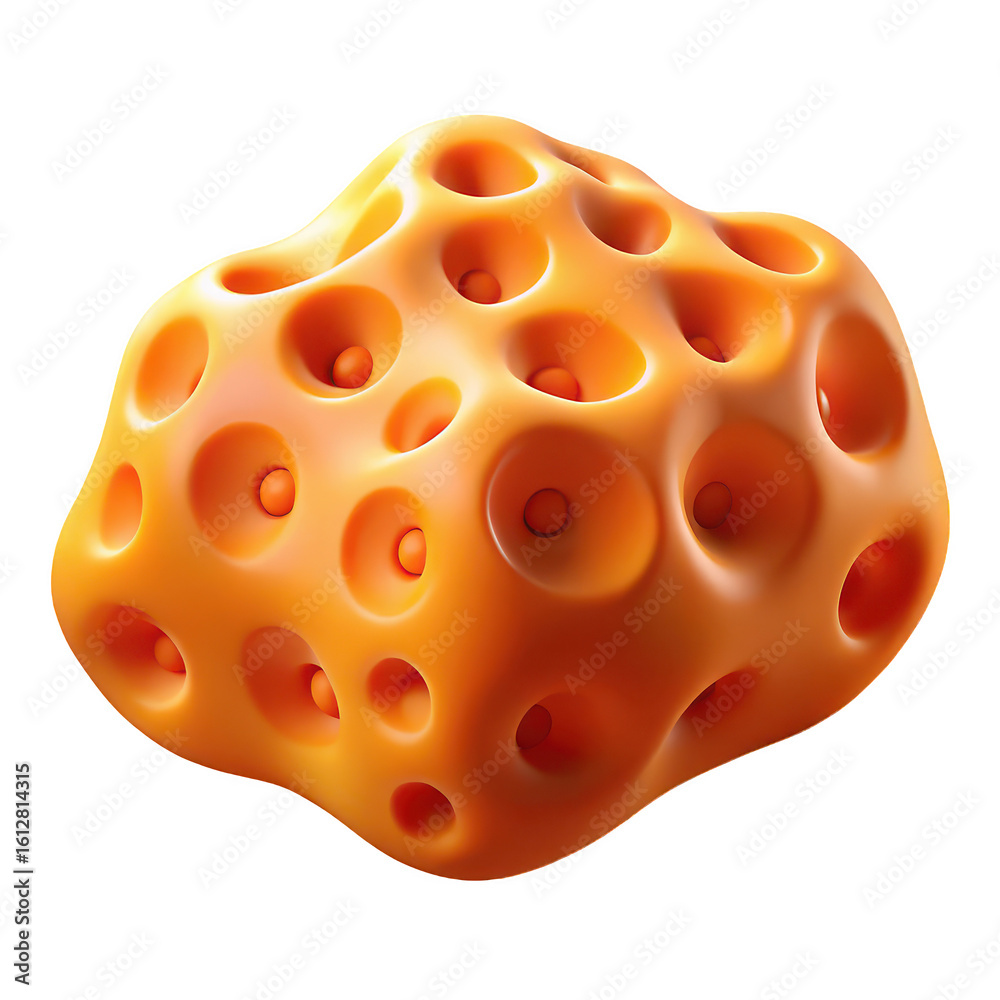 Fototapeta premium Abstract organic porous orange object with rounded indentations and smooth texture isolated on transparent background