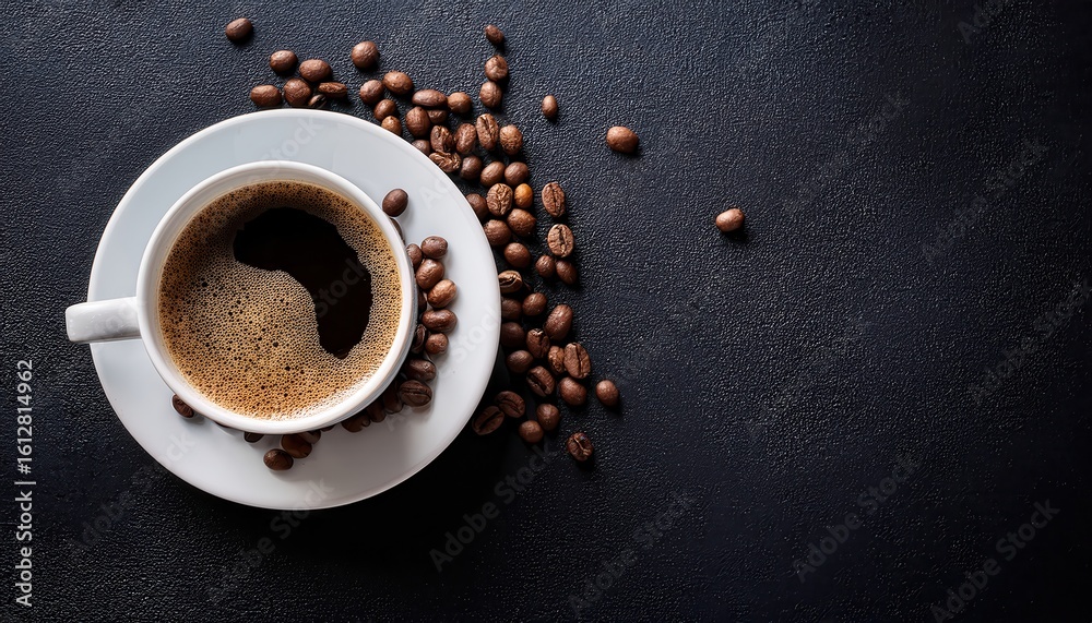 custom made wallpaper toronto digitalAerial View of Coffee Cup Surrounded by Scattered Roasted Coffee Beans