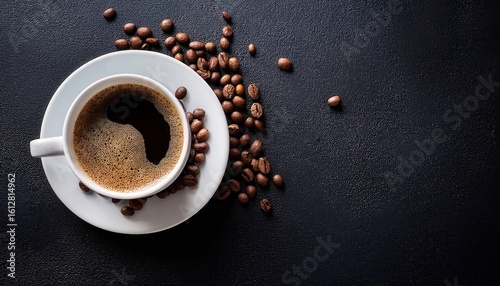 Wallpaper Mural Aerial View of Coffee Cup Surrounded by Scattered Roasted Coffee Beans Torontodigital.ca