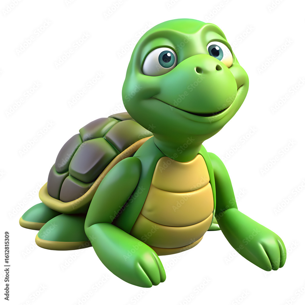 Fototapeta premium Cute cartoon green turtle with a friendly expression