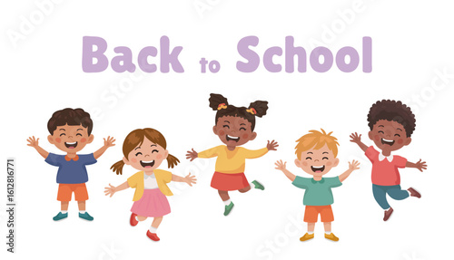 Back to school. Vector illustration, Happy children looking forward to the start of the school year. Education and learning. Isolated on white background