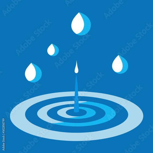 Water droplets creating ripples on a blue surface