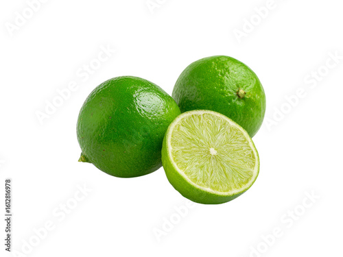 Fresh green limes isolated on black background two whole one half, Isolated On White Background, Png Transparent