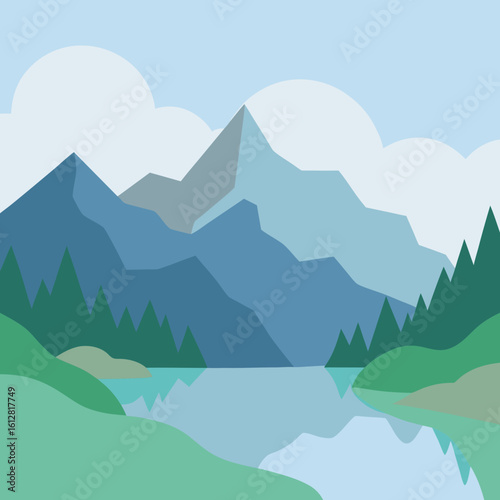 Serene mountain landscape with reflecting lake and cloudy sky