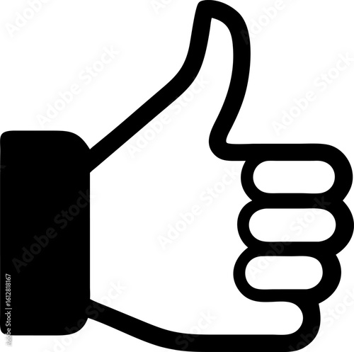 Minimalist Thumbs-Up Hand Gesture in Bold Black Outline