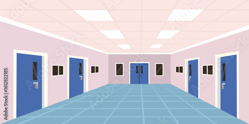 School hall door. Scholl hallway. Classroom door. Classroom door. Corridor. Class interior. Dorm door.