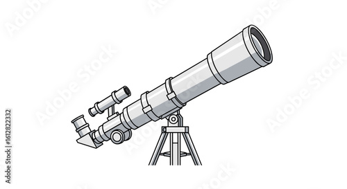 Telescope illustration in flat style with gray and white colors
