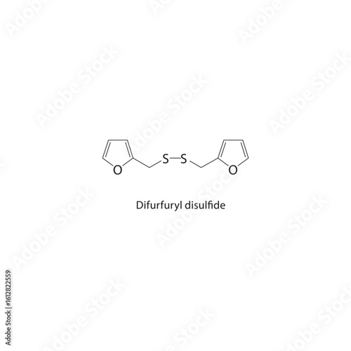 Difurfuryl ether skeletal structure. Furan Ether compound schematic illustration. Simple diagram, chemical formula.