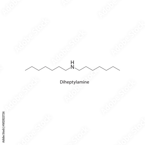 Diheptyl ether skeletal structure. Alkyl Ether compound schematic illustration. Simple diagram, chemical formula.