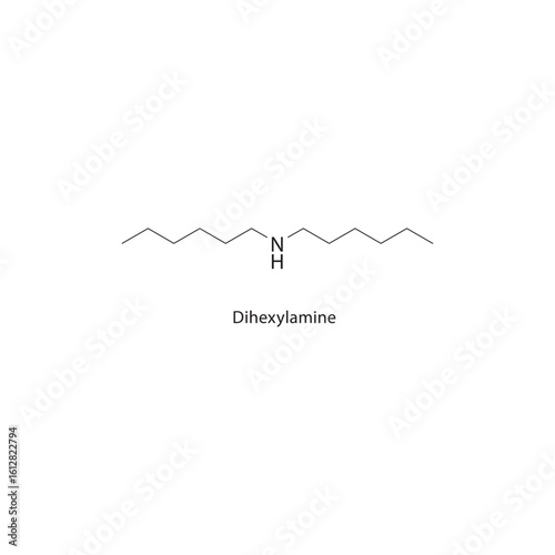 Dihexyl ether skeletal structure. Alkyl Ether compound schematic illustration. Simple diagram, chemical formula.