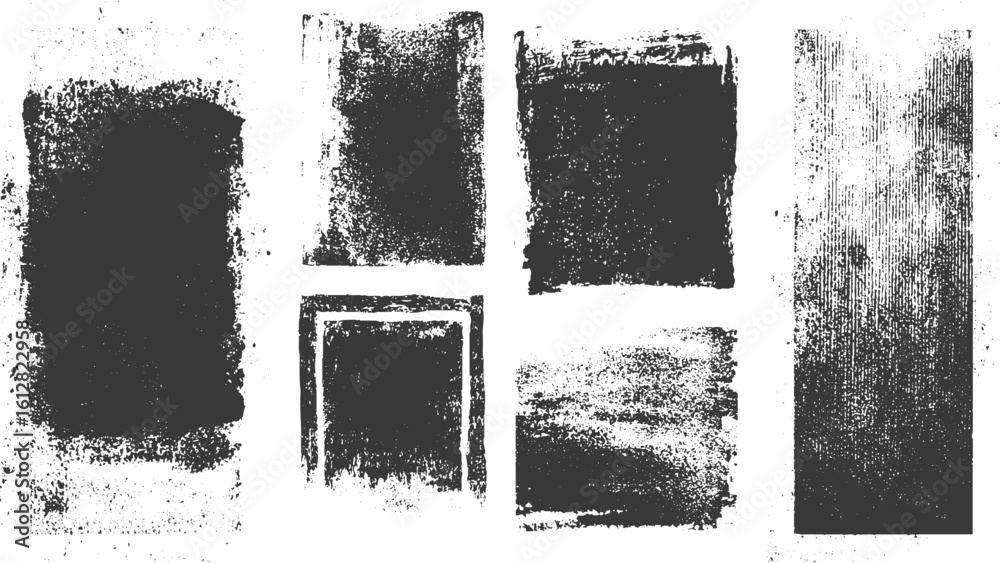 set  highly detailed letterpress / stamp / rolled ink textures isolated over a transparent background.