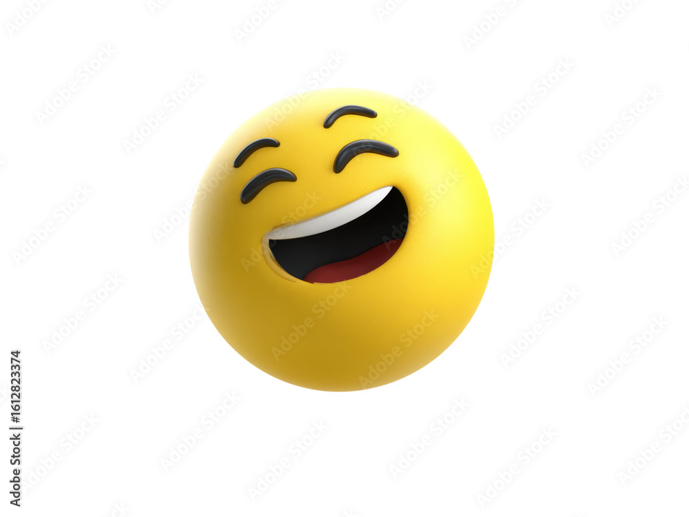 Fototapeta premium 3d render of a laughing emoji happy face icon, Isolated On White Background, Png Transparent