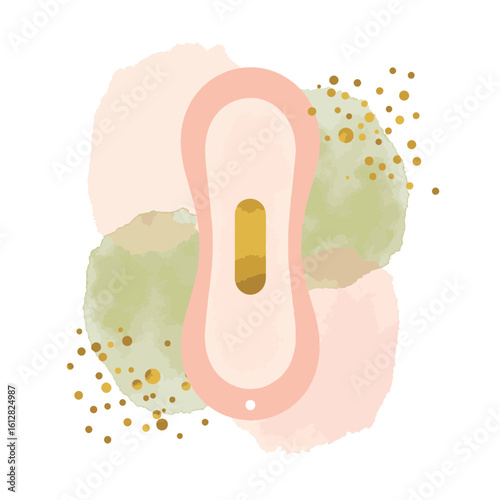 Stylish tampon design in pastel colors with gold accents, feminine hygiene
