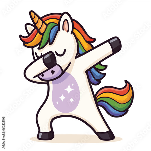 Funny Dabbing Unicorn Clipart, Cute Rainbow Cartoon Character for Kids Birthday Invitations, Party Decorations, T-Shirts, Stickers, Scrapbooking, Mugs, Posters & Digital Crafts