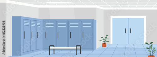 School locker. Campus locker. Gym locker. School hallway. Lobby room. Locker room