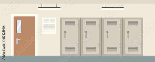 School locker at hall. Classroom locker. Locked locker. University locker. Back to school.