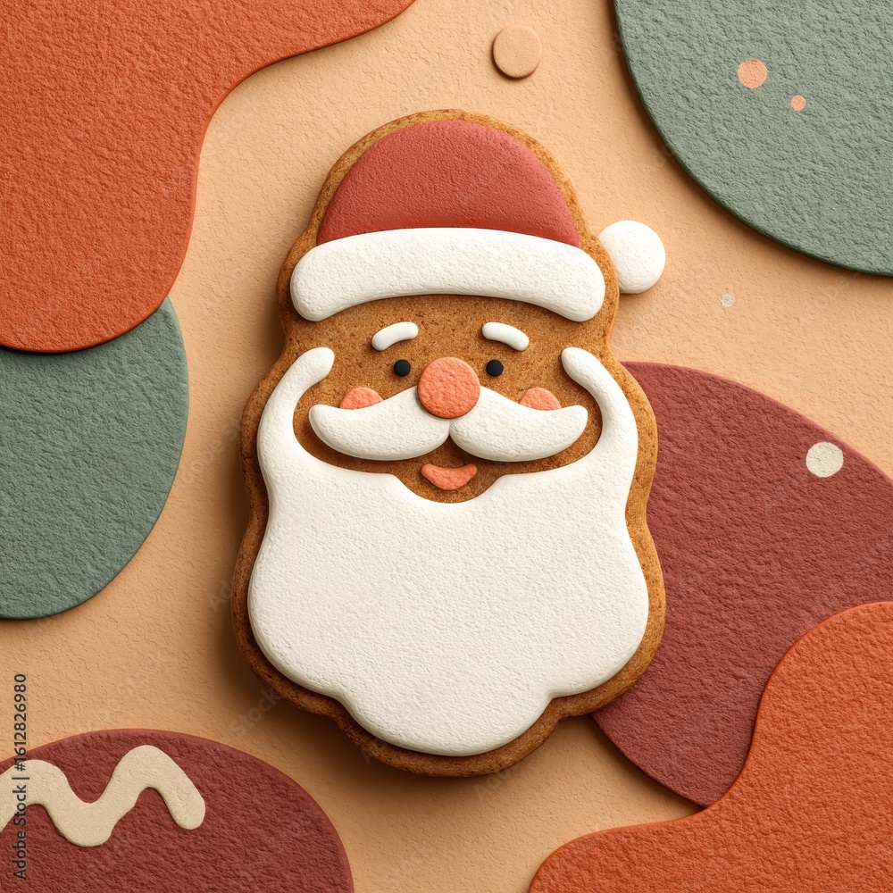 Fototapeta premium A festive Santa Claus cookie, perfectly crafted with intricate details and a warm, inviting design