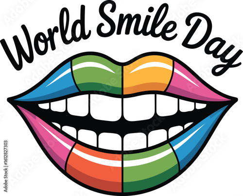 Colorful lips with world smile day text vector