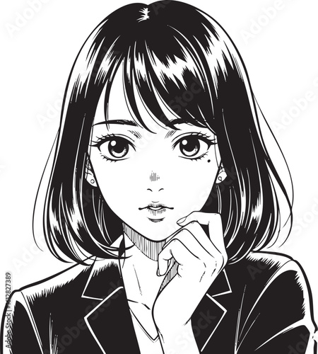 劇画風 可愛い表情 女性 泣きぼくろ 線画風 漫画風 ベクター