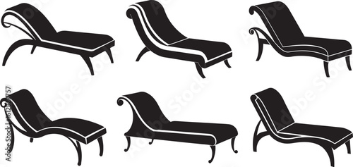 set of chaise lounge silhouette, black and white silhouette, vector and illustration