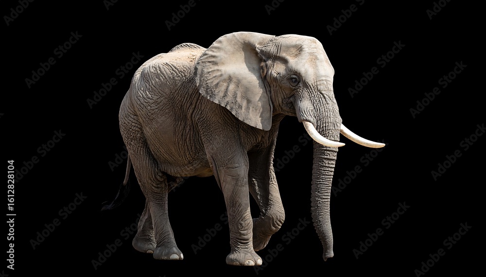 Obraz premium A large adult elephant stands against a black background