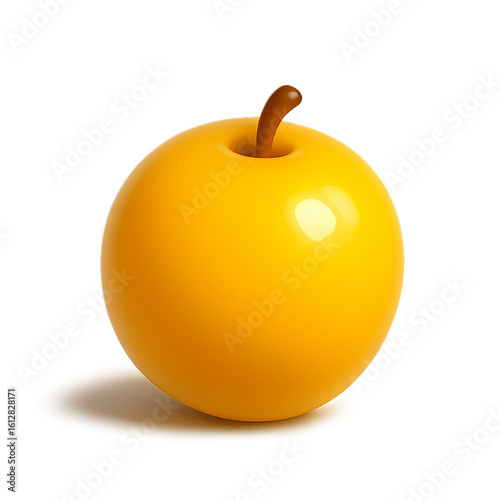 3D render of a glossy yellow plum fruit icon, isolated on transparent background with soft lighting and smooth reflection. High-resolution square format